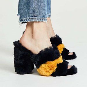 Sam Edelman Yael Fur Heeled Mules Blue Size 10
